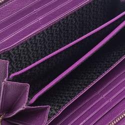 Pre Owned Aigner Purple Leather Zip Around Wallet