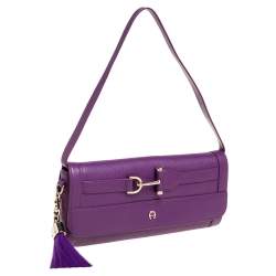 Pre Owned Aigner Purple Leather Cavallina Flap Shoulder Bag