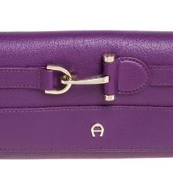Pre Owned Aigner Purple Leather Cavallina Flap Shoulder Bag