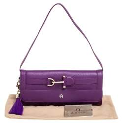 Pre Owned Aigner Purple Leather Cavallina Flap Shoulder Bag