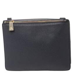 Aigner Navy Blue Leather Flap Crossbody Bag