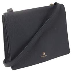 Aigner Navy Blue Leather Flap Crossbody Bag