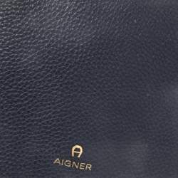 Aigner Navy Blue Leather Flap Crossbody Bag