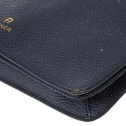 Aigner Navy Blue Leather Flap Crossbody Bag