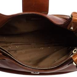 Pre Owned Aigner Brown Croc Embossed Leather and Leather Hobo