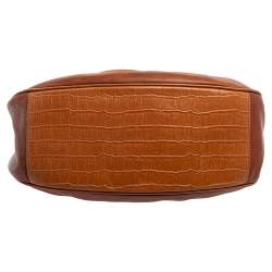 Pre Owned Aigner Brown Croc Embossed Leather and Leather Hobo