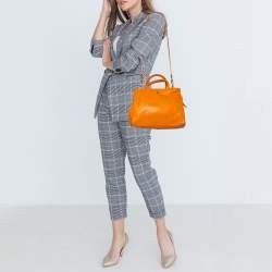 Pre Owned Aigner Orange Grained Leather Cybill Tote