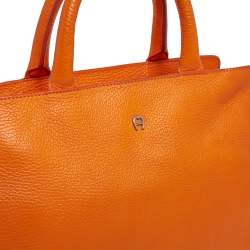 Pre Owned Aigner Orange Grained Leather Cybill Tote