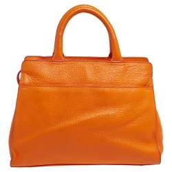 Pre Owned Aigner Orange Grained Leather Cybill Tote