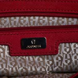 Pre Owned Aigner Red Leather Side Zip Satchel