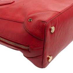 Pre Owned Aigner Red Leather Side Zip Satchel