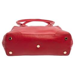 Pre Owned Aigner Red Leather Side Zip Satchel