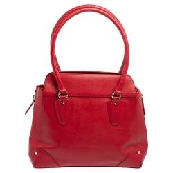 Pre Owned Aigner Red Leather Side Zip Satchel