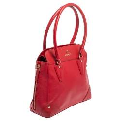 Pre Owned Aigner Red Leather Side Zip Satchel