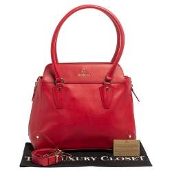 Pre Owned Aigner Red Leather Side Zip Satchel