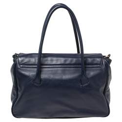 Pre Owned Aigner Blue Leather Flap Satchel