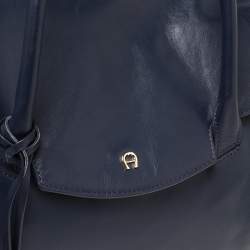 Pre Owned Aigner Blue Leather Flap Satchel