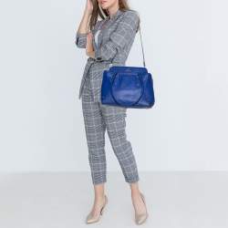 Pre Owned Aigner Blue Leather Side Zip Satchel