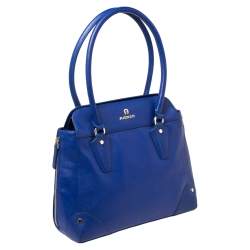 Pre Owned Aigner Blue Leather Side Zip Satchel