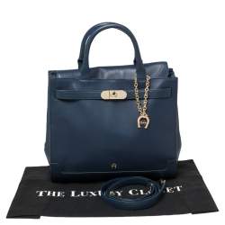 Pre Owned Aigner Blue Leather Turnlock Charm Tote