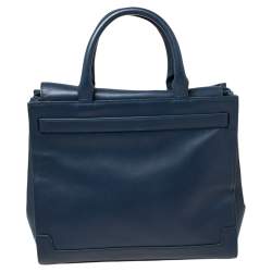 Pre Owned Aigner Blue Leather Turnlock Charm Tote