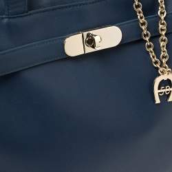 Pre Owned Aigner Blue Leather Turnlock Charm Tote