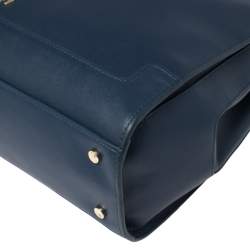 Pre Owned Aigner Blue Leather Turnlock Charm Tote