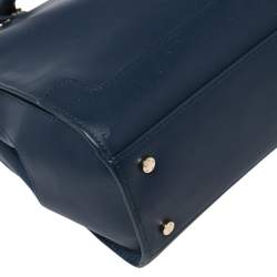 Pre Owned Aigner Blue Leather Turnlock Charm Tote