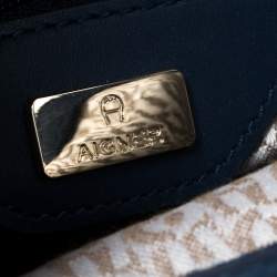 Pre Owned Aigner Blue Leather Turnlock Charm Tote