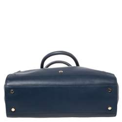 Pre Owned Aigner Blue Leather Turnlock Charm Tote