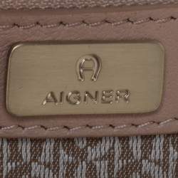 Pre Owned Aigner Grey/Beige Canvas And Leather Satchel