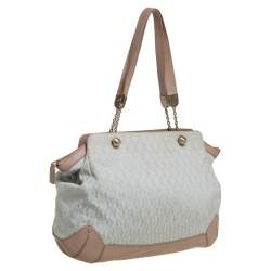 Pre Owned Aigner Grey/Beige Canvas And Leather Satchel