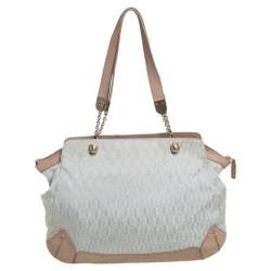 Pre Owned Aigner Grey/Beige Canvas And Leather Satchel