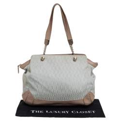 Pre Owned Aigner Grey/Beige Canvas And Leather Satchel