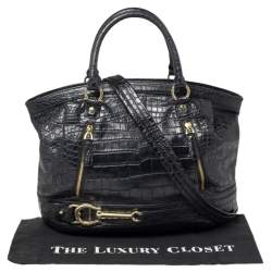 Pre Owned Aigner Black Croc Embossed Leather Dome Satchel