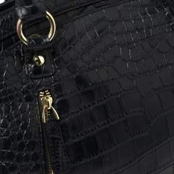 Pre Owned Aigner Black Croc Embossed Leather Dome Satchel