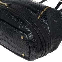 Pre Owned Aigner Black Croc Embossed Leather Dome Satchel