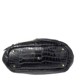 Pre Owned Aigner Black Croc Embossed Leather Dome Satchel