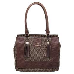 Aigner Brown Signature Canvas And Leather Tassel Satchel