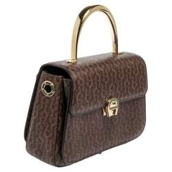 Pre Owned Aigner Brown Signature Coated Canvas Genoveva Top Handle Bag