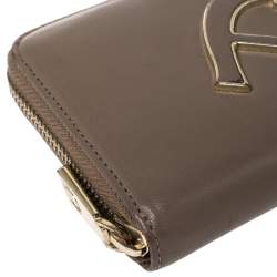 Pre Owned Aigner Clay Brown Leather Zip Around Wallet