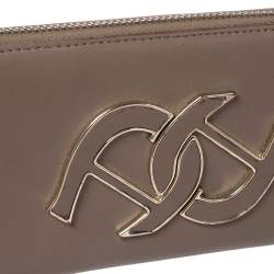 Pre Owned Aigner Clay Brown Leather Zip Around Wallet