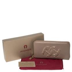Pre Owned Aigner Clay Brown Leather Zip Around Wallet