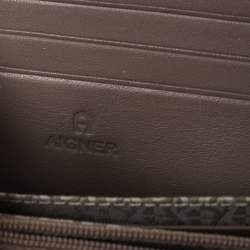 Pre Owned Aigner Clay Brown Leather Zip Around Wallet