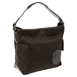 Pre Owned Aigner Brown Signature Canvas and Patent Leather 1965 Logo Hobo