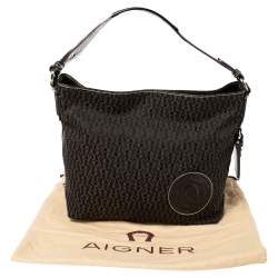 Pre Owned Aigner Brown Signature Canvas and Patent Leather 1965 Logo Hobo