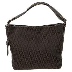 Pre Owned Aigner Brown Signature Canvas and Patent Leather 1965 Logo Hobo