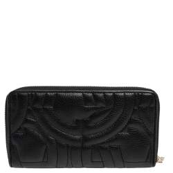 Pre Owned Aigner Black Quilted Leather Zip Around Wallet