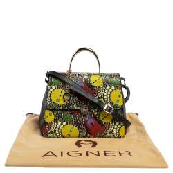 Pre Owned Aigner Multicolor Printed Coated Canvas and Leather Genoveva Top Handle Bag