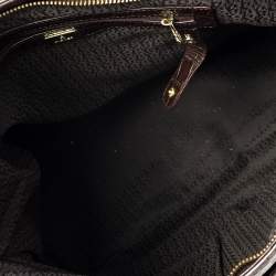 Pre Owned Aigner Brown/Beige Signature Canvas and Croc Embossed Leather Zip Satchel